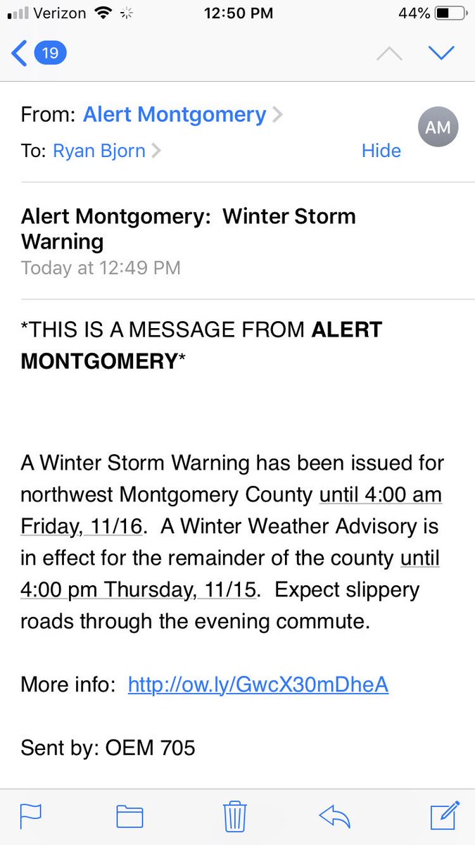 RyanJBjorn's tweet photo. Thanks for the heads up on the winter storm warning #uhyathink #moco https://t.co/3obmrTCMWz