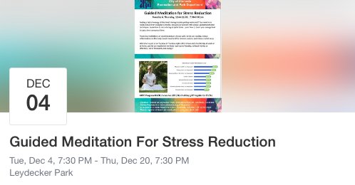 HolisticAlameda's tweet image. .@PlayArpd &amp;amp; @bodhimeditation offer a 6 class guided meditation course in December at the Center in Leydecker Park (3225 Mecartney Rd). Bodhi Meditation was initiated by @JinBodhiWorld in 1991. Visit the #ARPD #ActivityGuide online: alamedaca.gov/sites/default/…,  pg 28, event no. 6688