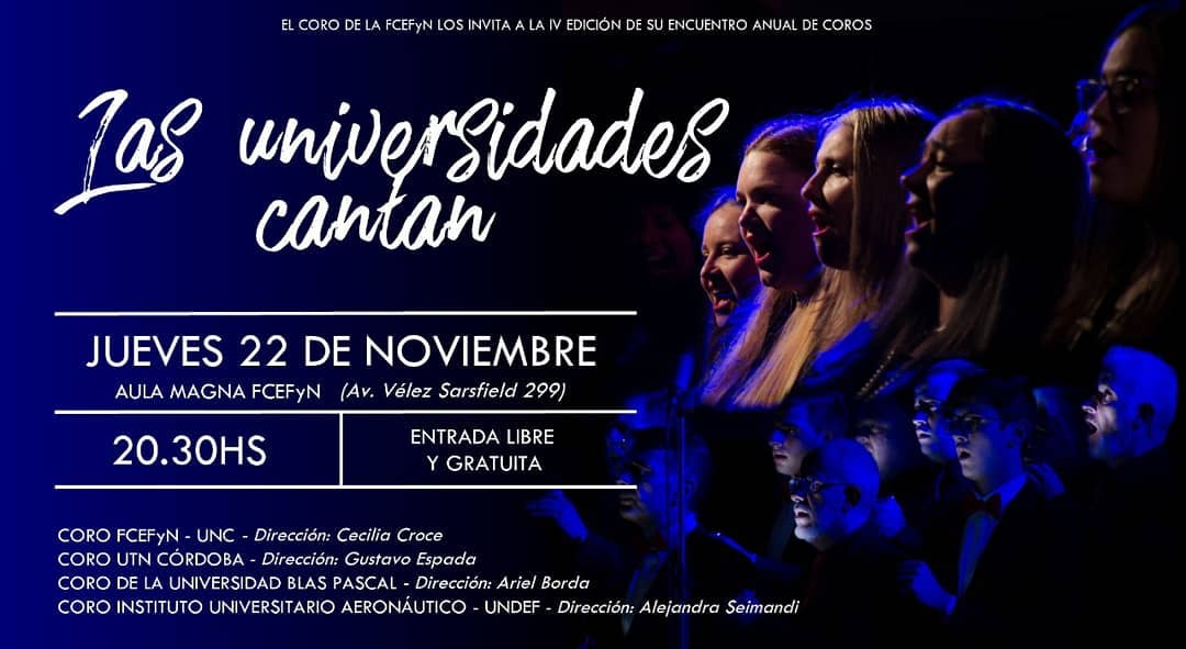 El próximo jueves 22 de noviembre festejamos el día de la música de la mejor manera... ¡¡Con nuestro encuentro anual de coros!! Los invitamos a disfrutar de la mejor música junto a <a href="/CoroUtn/">coro utn córdoba</a> , el coro de <a href="/ubpascal/">Universidad Blas Pascal | UBP</a> y el coro de <a href="/IUA_Oficial/">IUA</a> 🎼🎤