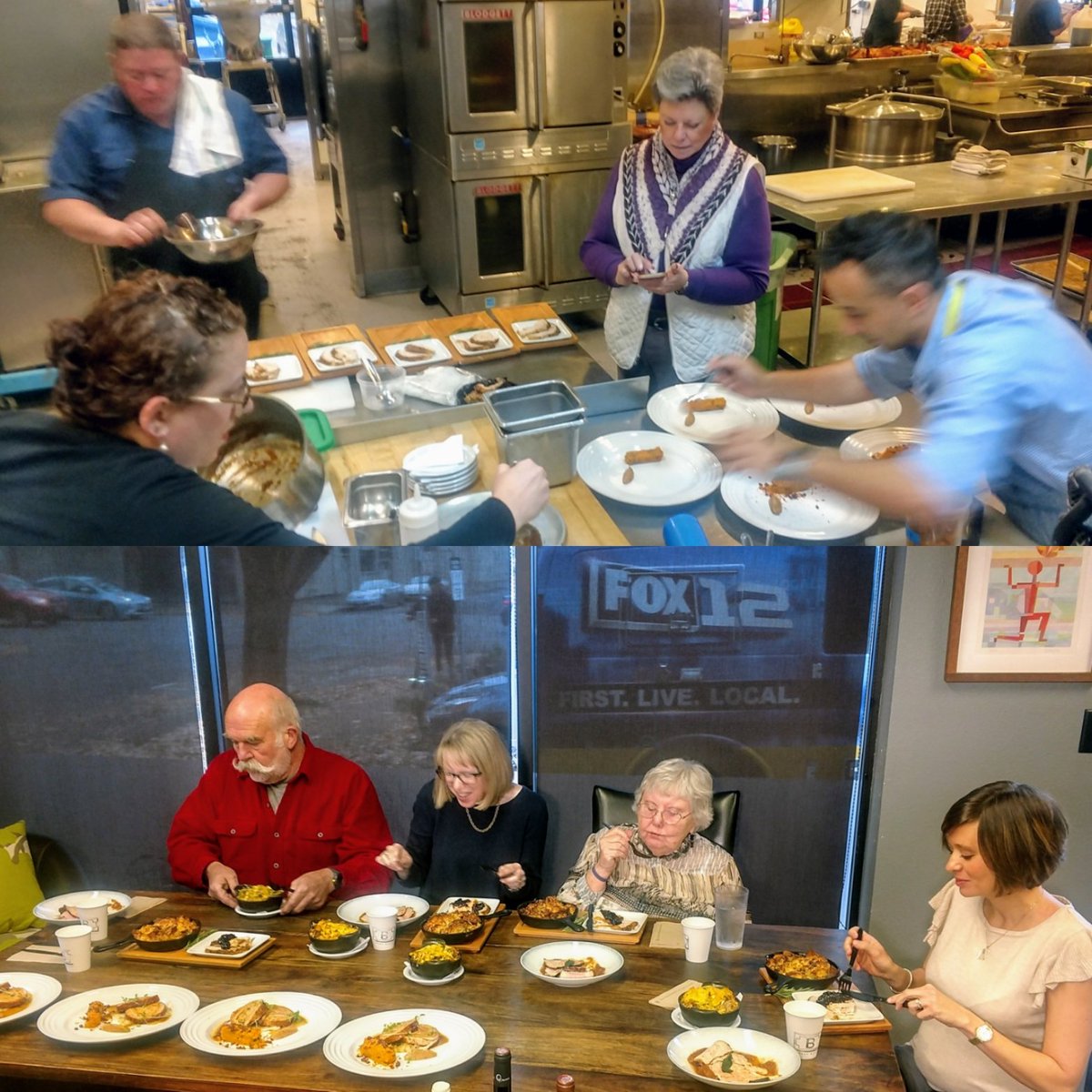 KitchenCru's tweet image. Chefs plating and judges judging for the @MealsWheelsPpl Thanksgiving Challenge. @tastynsons @broderpdx @ataulapdx each created a dish for less than $7.39 per plate. Winner becomes a Meals on Wheels entree.