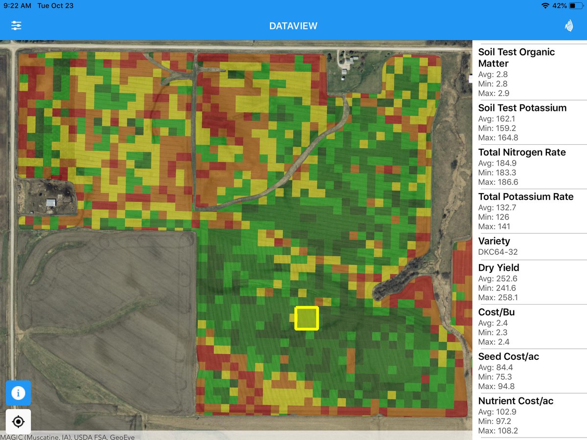 PremierCrop's tweet image. Want to see where you are most profitable? DataView mobile app can show your breakeven cost per bushel in each part of your field. #dataview #proveitwithpremier