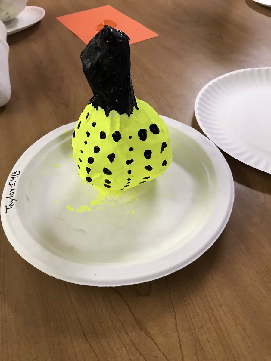 GantivaTanya's tweet photo. Paper mache #kusama inspired pumpkins ! 4th grade 
#papermache #cfisdart #woodardwolves @CFISDArts @ArtofEducation https://t.co/11VTTv1Rsf