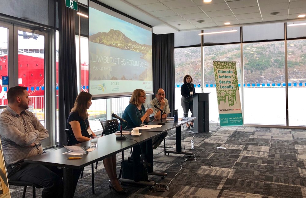 ICLEI_Canada's tweet photo. “Climate change is a journey, we are not yet at our destination” - Jackie Janes, Ast Deputy Minister, Climate Change Branch, #NL. Local, provincial, and federal at the table talking tools for community adaptation #LCF2018 https://t.co/tip18VnwZb