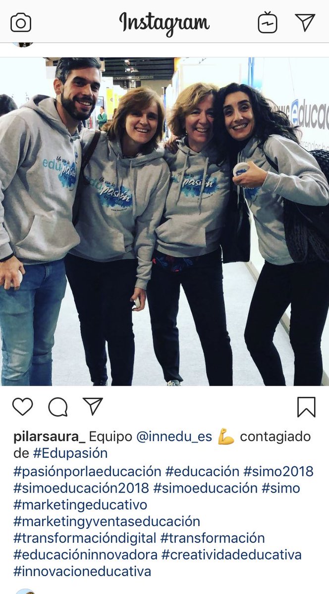 pilarsaura_v's tweet photo. Equipo @INNEDU_es en #SimoEDU18 contagiados de pies a cabeza de #Edupasión
#pasiónporlaeducación #educacion #simo2018 #marketingeducativo #innovacion #transformacióndigital #creatividad https://t.co/vg3Z8Jwhse