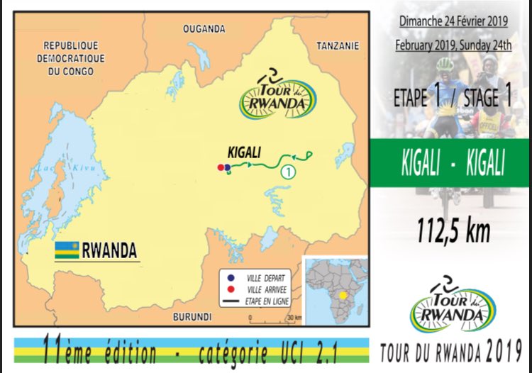 tour_du_Rwanda's tweet photo. Stage 1️⃣: Feb 24, 2019. Kigali ➡️Rwamagana➡️Kigali  
📏112.5km
The 2019 #TdRwanda sets off in Kigali near Amahoro National Stadium &amp; ends with a short lap in Kicukiro with a big loop through Rwamagana in the middle.Expect a sprinter to be the first man in yellow #TdRwanda https://t.co/AEmF04XunN