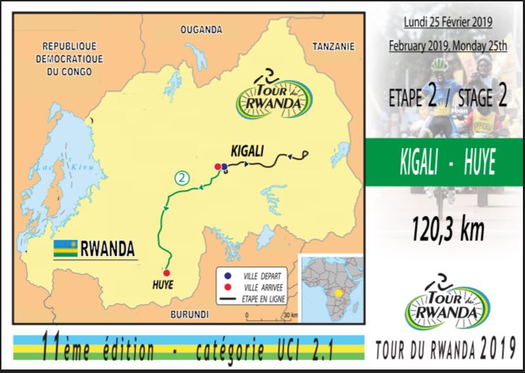 tour_du_Rwanda's tweet photo. Stage 2️⃣:Feb 25,2019, Kigali ➡️Huye 
📏120.3km
Stage 2️⃣ is a regular stage with three major tests on the road from Kigali to Huye via Muhanga #TdRwanda https://t.co/CESUonIBbJ