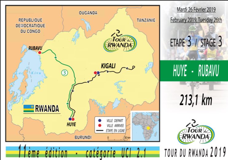 tour_du_Rwanda's tweet photo. Stage 3️⃣:Feb 26,2019.Huye➡️ Rubavu 📏213.1km
The longest stage ever in the history of #TdRwanda and the 213.1 kilometres that separate the start in Huye  and the finish in Rubavu are anything but flat #TdRwanda https://t.co/2i9r2oY3Yj