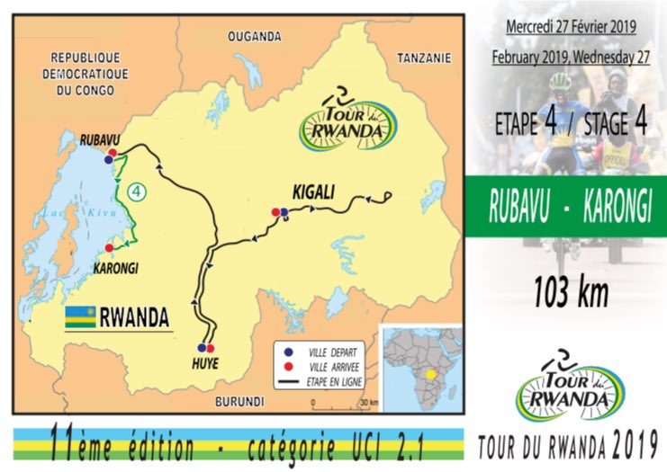 tour_du_Rwanda's tweet photo. Stage 4️⃣:Feb 27, 2019.Rubavu ➡️Karongi📏103km
A tough day out as the race makes its way to Karongi across Rutsiro.The route is all but flat &amp; they ride from one hill to the next before a long descent drops down to the shores of Lake #Kivu.The run-in to the line is false flat. https://t.co/0qs7QuAT6g