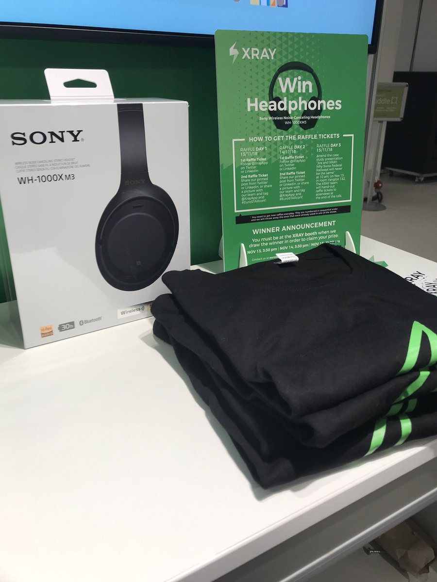 darktelecom's tweet photo. Hey everyone from #EuroSTARConf #esconfs! Want free T-shirt’s!? And about Sony headphone? The raffle is about to start in our booth! Hurry up, downstairs on the left side @XrayApp booth. @esconfs #testing #SoftwareTesting #EuroSTAR2018 https://t.co/19NfWHy3iF