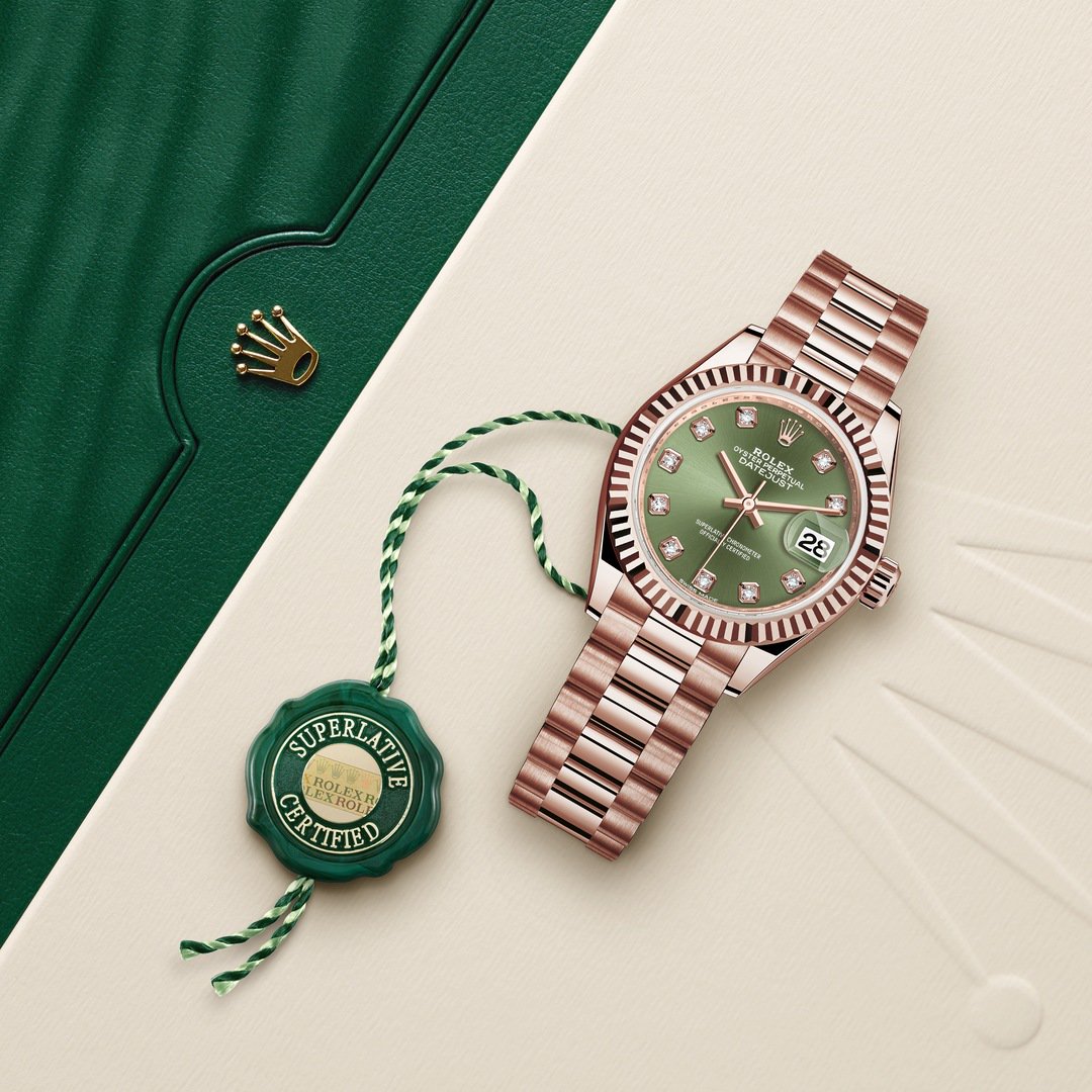 datejust rose gold green