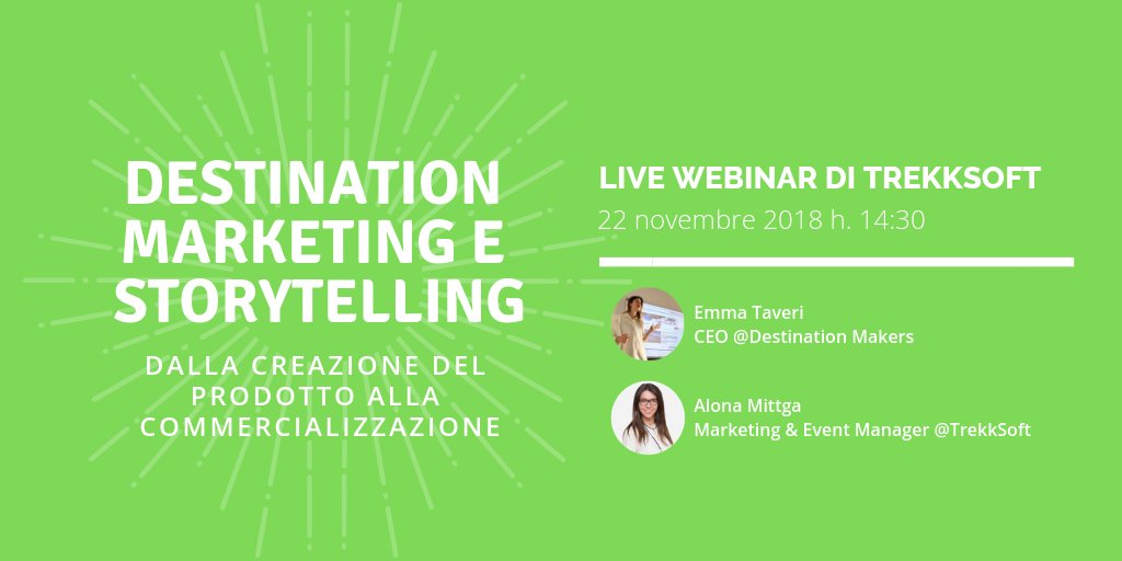 #DestinationMarketing e #storytelling : dalla creazione del prodotto alla commercializzazione 🎯 Live Webinar il 22/11 h 14:30 con <a href="/EmmaTaveri/">Emma Taveri</a> @destinationmake Registrati qui---> hubs.ly/H0fxZB-0