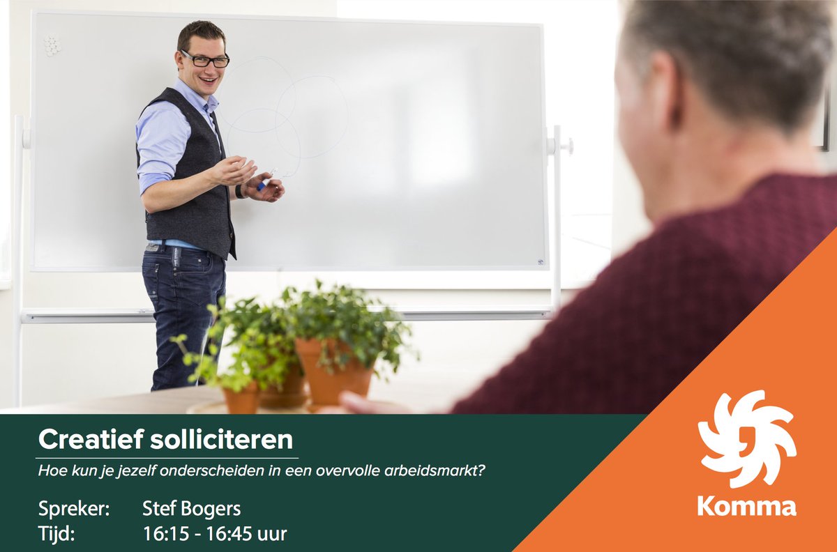 CWerkt's tweet photo. Met trots vertellen wij dat Stef Bogers van Komma Mediadesign komt spreken over 'creatief solliciteren' @ banen- en stagemarkt 2018. https://t.co/N6GEGRq96b