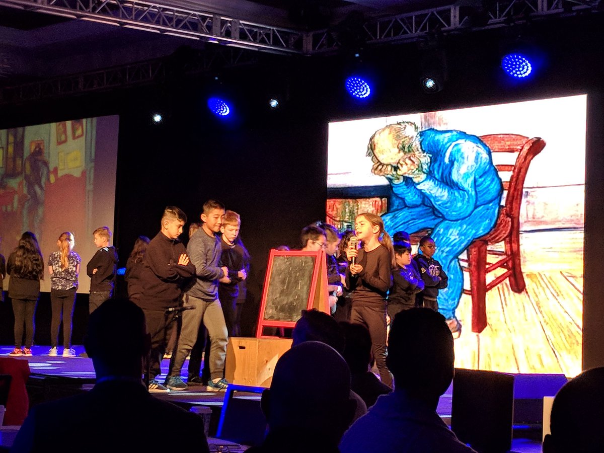 YRDSB's tweet photo. These little @hartmanheroes are stealing the show! An amazing performance of The Artist and Me: A story book by Vincent Van Gogh! Such big voices from these little artists! #YRDSBQuest @YRDSBArts https://t.co/0xncOzHAgB