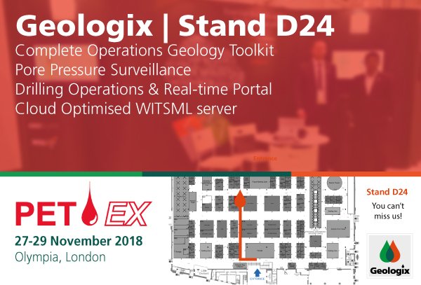 GeologixLimited's tweet photo. We'll be at the @PESGB hosted @PETEXLtd exhibition at Olympia 27-29 Nov. Stand D24, please come and visit us #Geologist #realtime #GEOSUITE #nofolkale #porepressure #CloudComputing https://t.co/aqUQ0f0Xqt