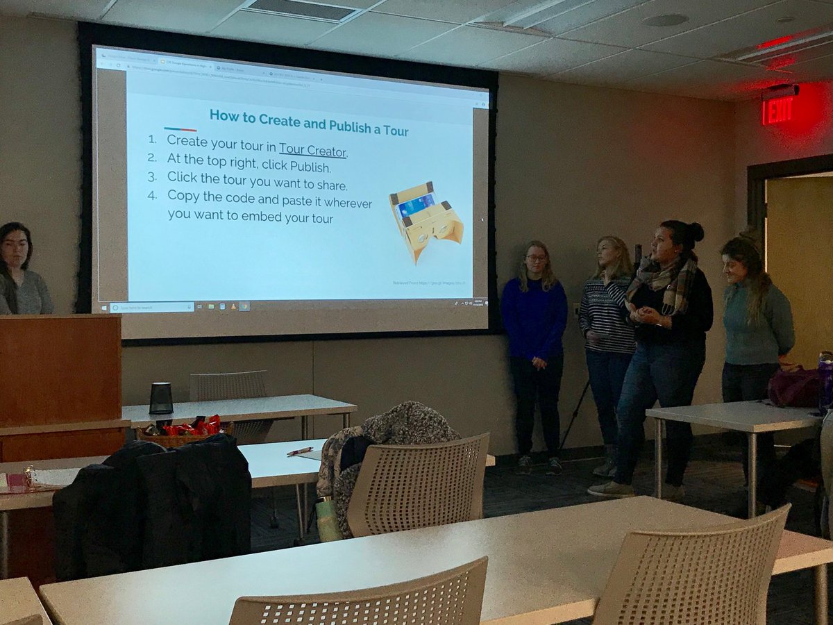 DrVirtuality's tweet photo. How to create and publish a #GoogleExpeditions tour.... #SEDU183 education students sharing at their Center for Faculty Excellence showcase @edinboro: @bock_chloe @nataliecarson0 @HureyBrittany ⁦@littell_miss⁩ #thosewhostrive https://t.co/bnjzwQZdOF