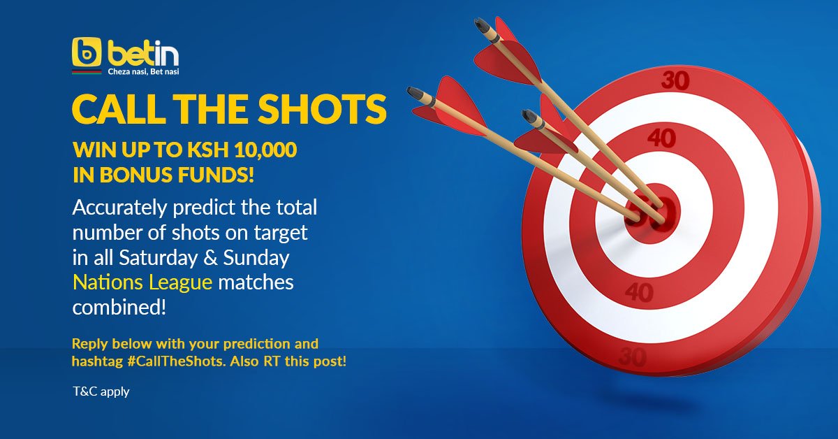 BetinKenya's tweet photo. CALL THE SHOTS! WIN KSH 10,000 IN BONUS FUNDS!

Correctly predict the total number of shots on target during all Saturday &amp; Sunday's Nations League matches combined! Comment your prediction below and retweet!

Entry close 👉 Saturday at 16:59!

T&amp;C 👉 https://t.co/fLhFBRtV34 https://t.co/SAVFCqWLmS