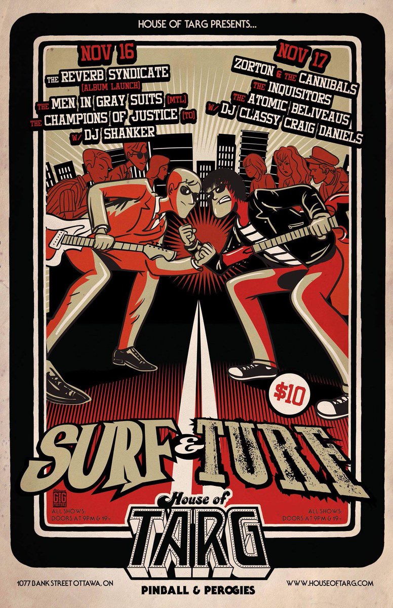 #Ottawa! We're coming to town Saturday. Come out and join us, The Inquisitors, The Atomic Beliveaus, and DJ <a href="/classycraigd/">Craig Daniels</a> at the 2018 Surf N Turf festival!

#garagerock #surf #soul #fuzz #hyenaslime #livemusic