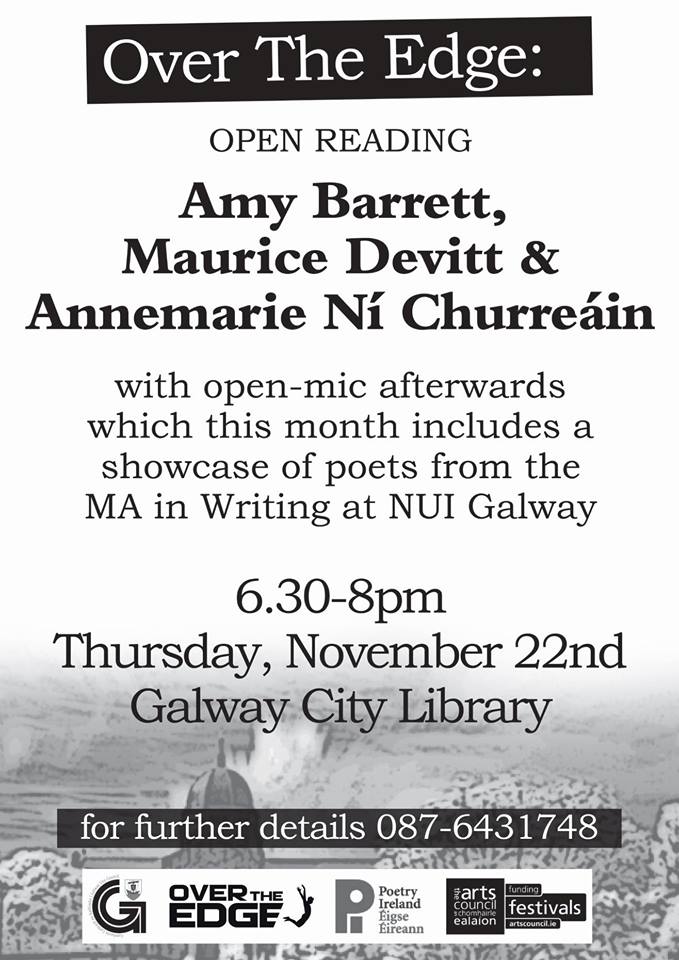NEXT Thursday 22nd Nov, 6.30-8.00pm I'll be reading alongside Maurice Devitt &amp; Amy Barrett as part of <a href="/OverTheEdgeOpen/">Over The Edge</a> <a href="/LibrariesGalway/">Galway Libraries</a>  ❤️ See you there! @Doirepress <a href="/artscouncil_ie/">The Arts Council / An Chomhairle Ealaíon</a> <a href="/poetryireland/">Poetry Ireland / Éigse Éireann</a> <a href="/GalwayAdvert/">Galway Advertiser</a> <a href="/whcclibrary/">Westmeath Libraries</a> <a href="/_northwestwords/">North West Words</a> @PoetryProgRTE