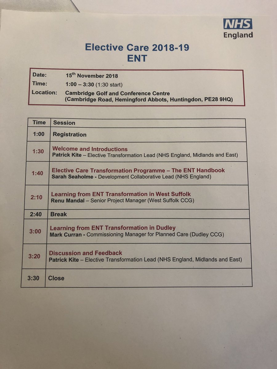 SarahSeaholme's tweet photo. Sharing the learning in ENT - Elective Care Devoplment Collaborative. @NHSElectiveCare Renu Mandal sharing top tips from West Suffolk. #100days #ENT https://t.co/DLEy4f4B4L