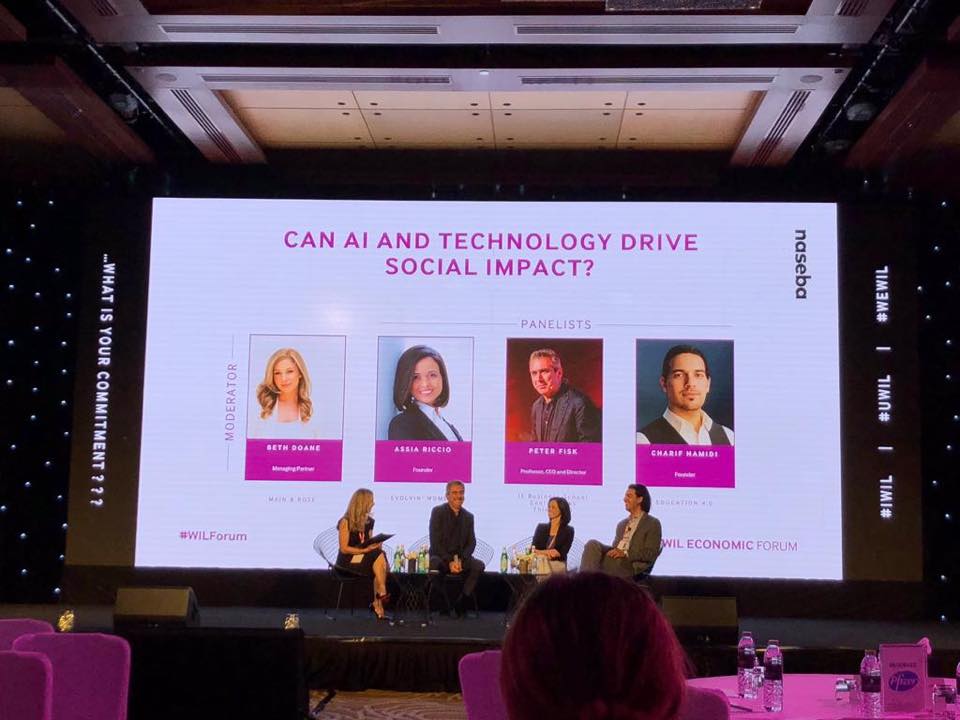 Our founder <a href="/assia_riccio/">Assia Riccio</a> at the WIL Forum talking about how Evolvin’ Women is using technology to drive social impact.