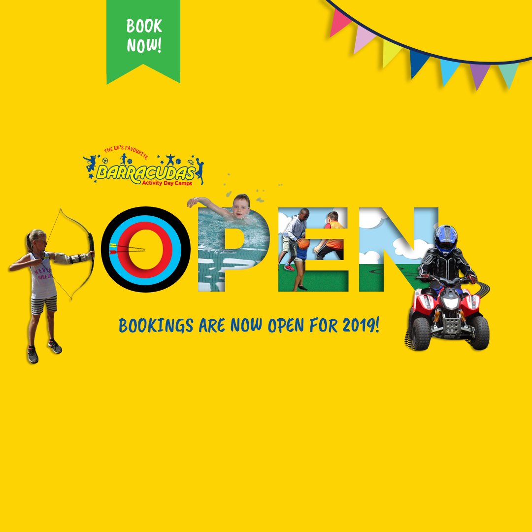 barracudascamps's tweet photo. We're now OPEN to bookings for our 2019 camps! 🎉🎉

Click here 👉 https://t.co/cUbEH0OZGQ to book online or call us on 01480 467 567! 📞 https://t.co/m4DQcUNbNg