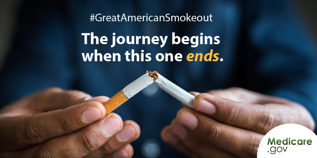 #GreatAmericanSmokeout The journey begins when this one ends. Image of a person breaking a cigarette. | https://go.cms.gov/2B6iuZq