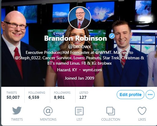brobwx's tweet photo. I just passed 50,000 tweets! That's crazy! Took me 9 years to do it. Haha. Also, thank you to the 8,900 people who follow me! You are much appreciated! #MilestoneTweet #DedicatedToYou https://t.co/AhVn0bYF9z