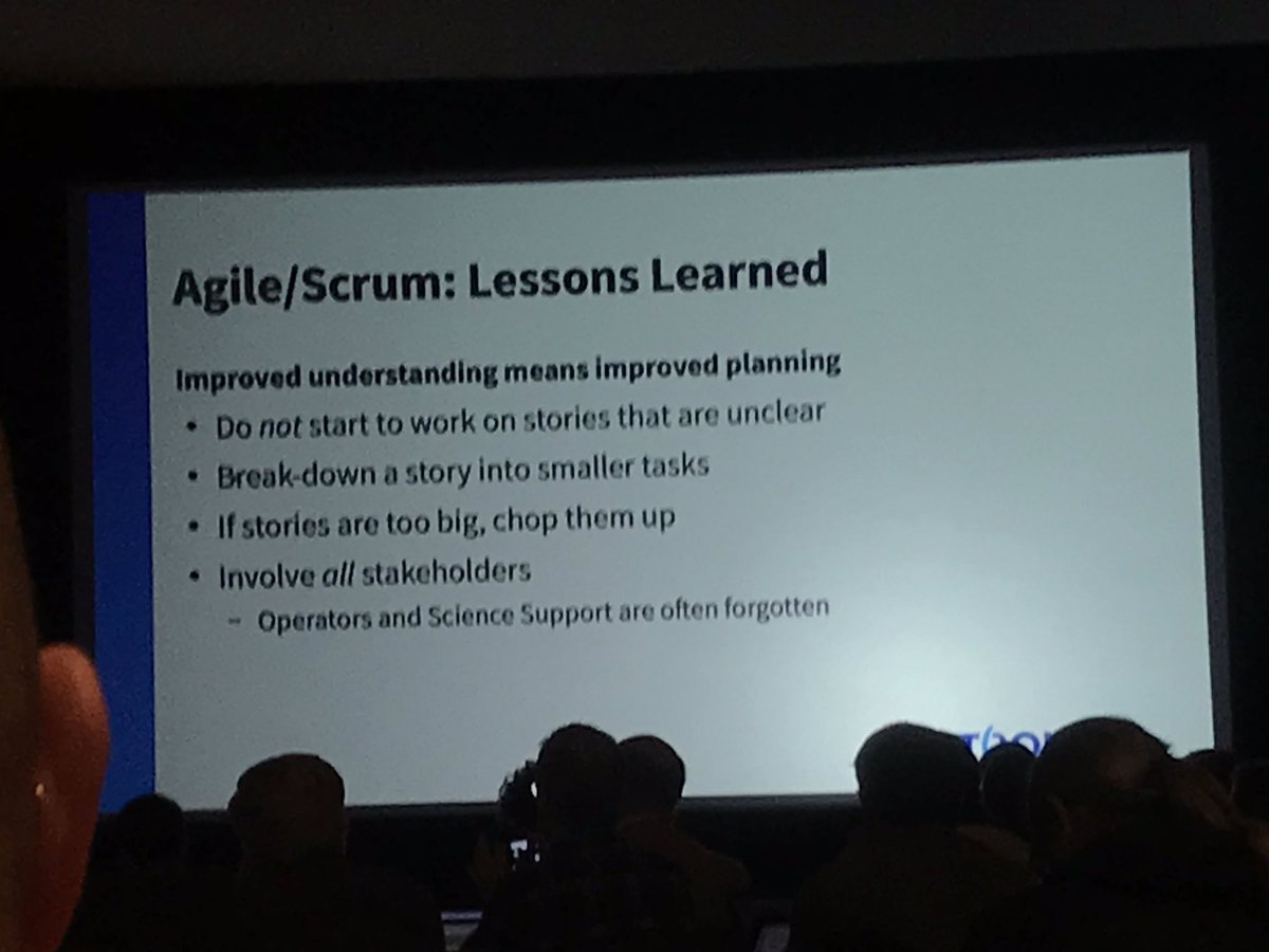 astrocrawford's tweet photo. Some good lessons learned from Marcel Loose on ASTRON’s move to agile — its not a technical challenge but a social challenge #adass2018 https://t.co/MH9iuaVi0L