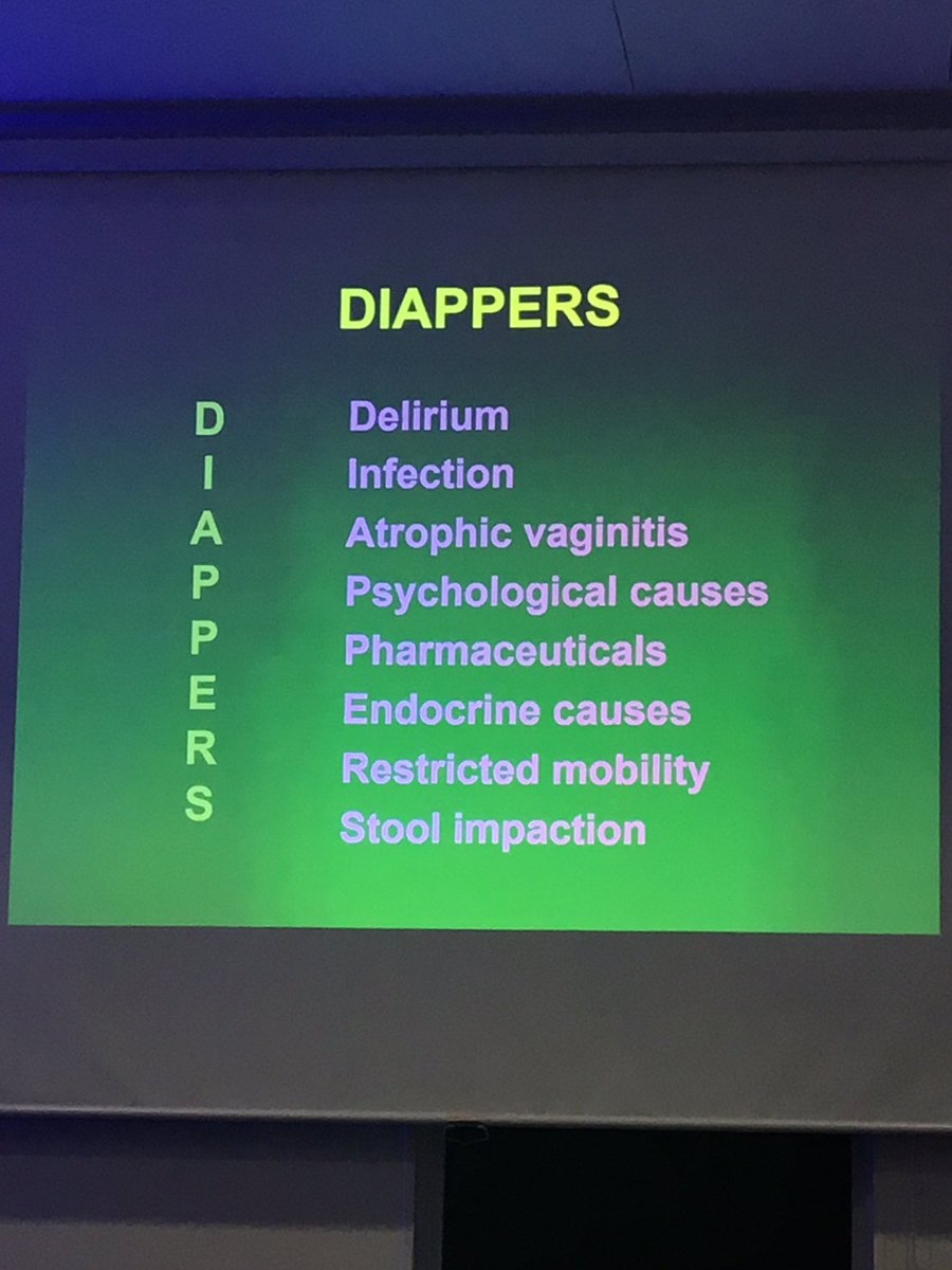 New urine symptoms in older people are mostly caused by these things. Local oestrogen creams take 6 months to work. #BGSconf