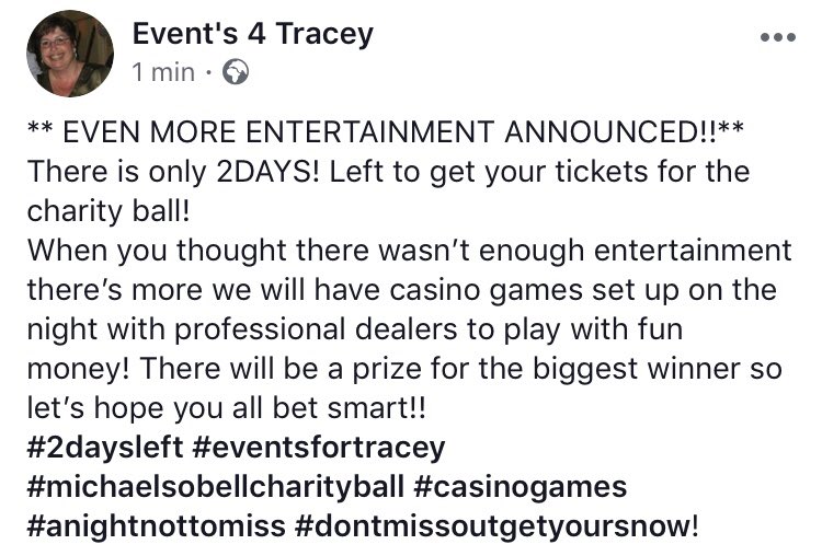 Events4tracey's tweet photo. ** EVEN MORE ENTERTAINMENT ANNOUNCED!!**
There is only 2DAYS! Left to get your tickets for the charity ball!
@MSobellHospice @jonblower @paulnewtonmagic 
#2daysleft #eventsfortracey #michaelsobellcharityball #casinogames #anightnottomiss #dontmissoutgetyoursnow! https://t.co/O3rwquJ2fj