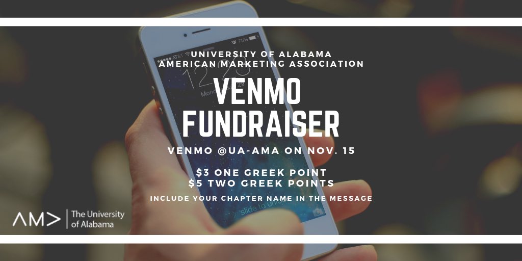 UA_AMA's tweet photo. Today is our Venmo fundraiser! Venmo @ua-ama for a Greek point or two! Be sure to include your chapter name in the message. #UAAMA https://t.co/rOaVuekYIN