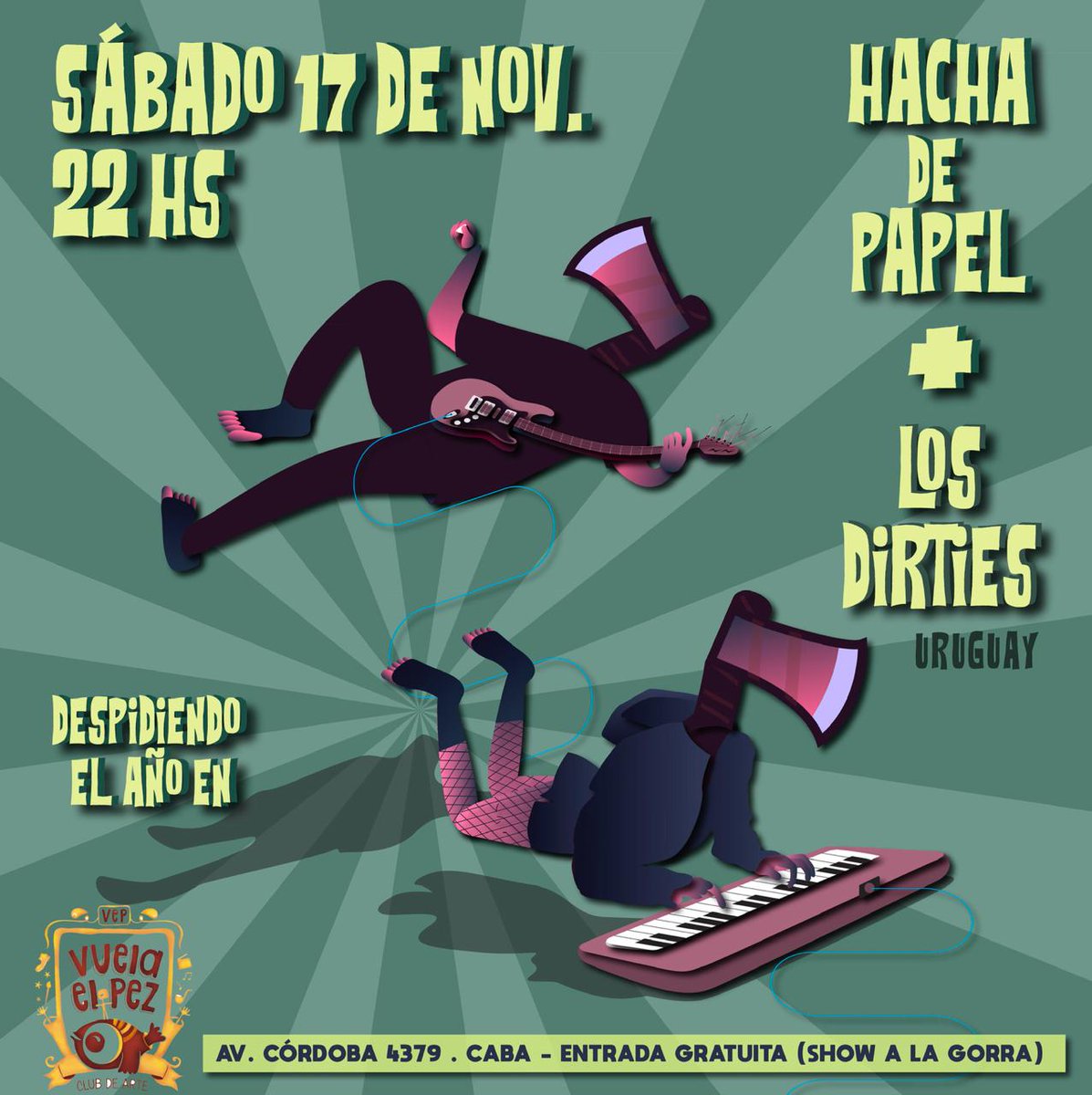 Los esperamos este sábado. Entrada gratuita. Salida a la correcta en el mágico Vuela el Pez de Palermo