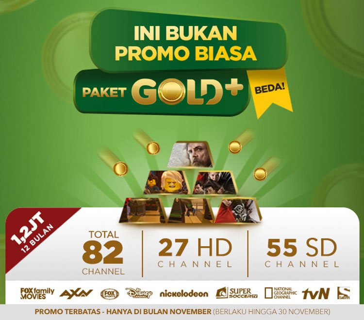 TransvisionID's tweet photo. Segera daftar berlangganan paket Gold+ sekarang! Paket tontonan paling beda dgn 6 keuntungan hanya seharga Rp.1,2 Jt selama 12 bulan. Promo terbatas hanya di bulan November 2018. Info lengkap https://t.co/4bZ5kKIJdd #PromoPaketGoldPlus #PaketGoldPlusBeda #PromoTransvision https://t.co/puPoSz5GLv