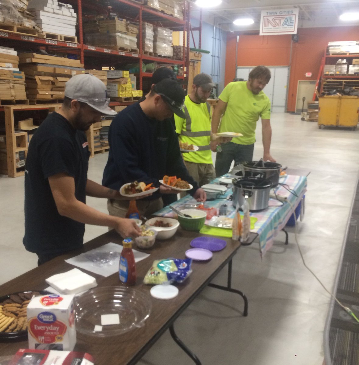 tcfloortraining's tweet photo. In honor of #NationalApprenticeshipWeek and to thank our newest Apprentices we had a great day working in the shop on our LVT projects and also had a super lunch provided by the @NCSRCCarpenters Thank you! https://t.co/U1hqljiZON