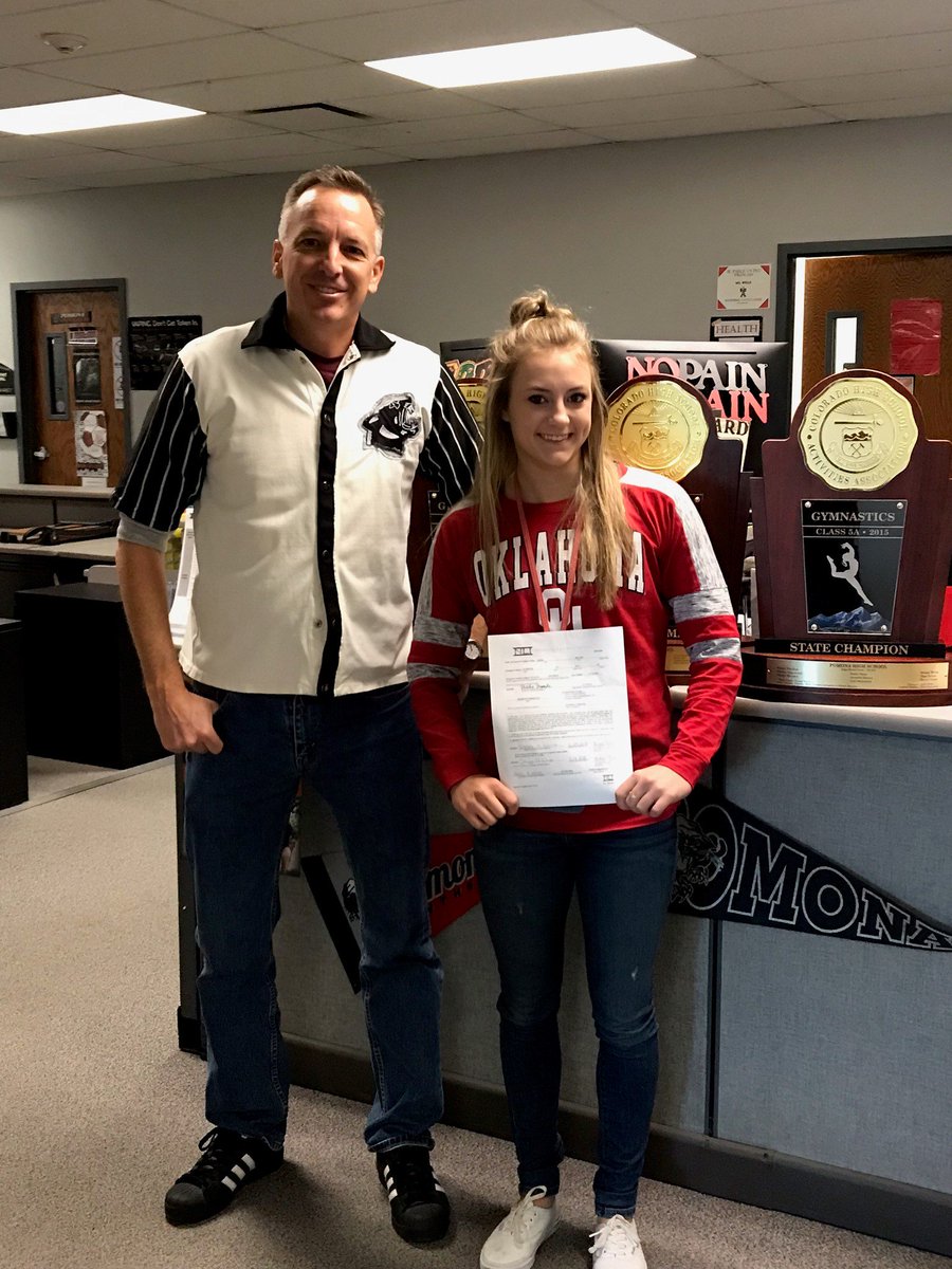 Pomona_AD's tweet photo. Congratulations to Brooke Weins - Pomona Gymnast - just signed her NLI with University of Oklahoma!  THIS IS WHAT A PANTHER LOOKS LIKE! https://t.co/WLYjUSapqq