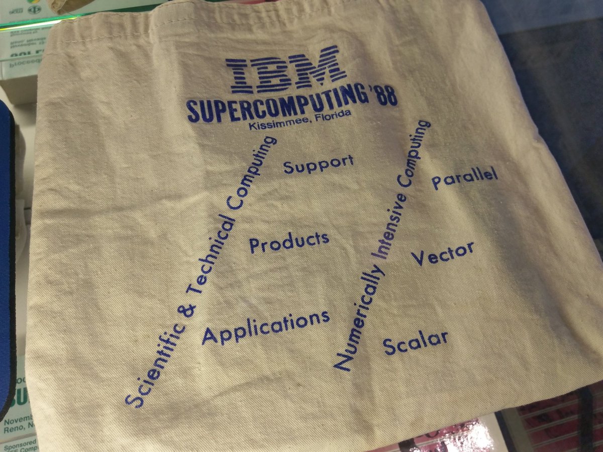 gabor_samu's tweet photo. Love it! Just browsed through the #SC18 30th anniversary pavilion when I spotted this awesome #IBM bag from 1988! Drop by booth #3433 to see cutting edge #IBM solutions for #HPC and #AI #IBMSC18 @IBMPowerSystems @IBMStorage https://t.co/9lwPnoHmvP