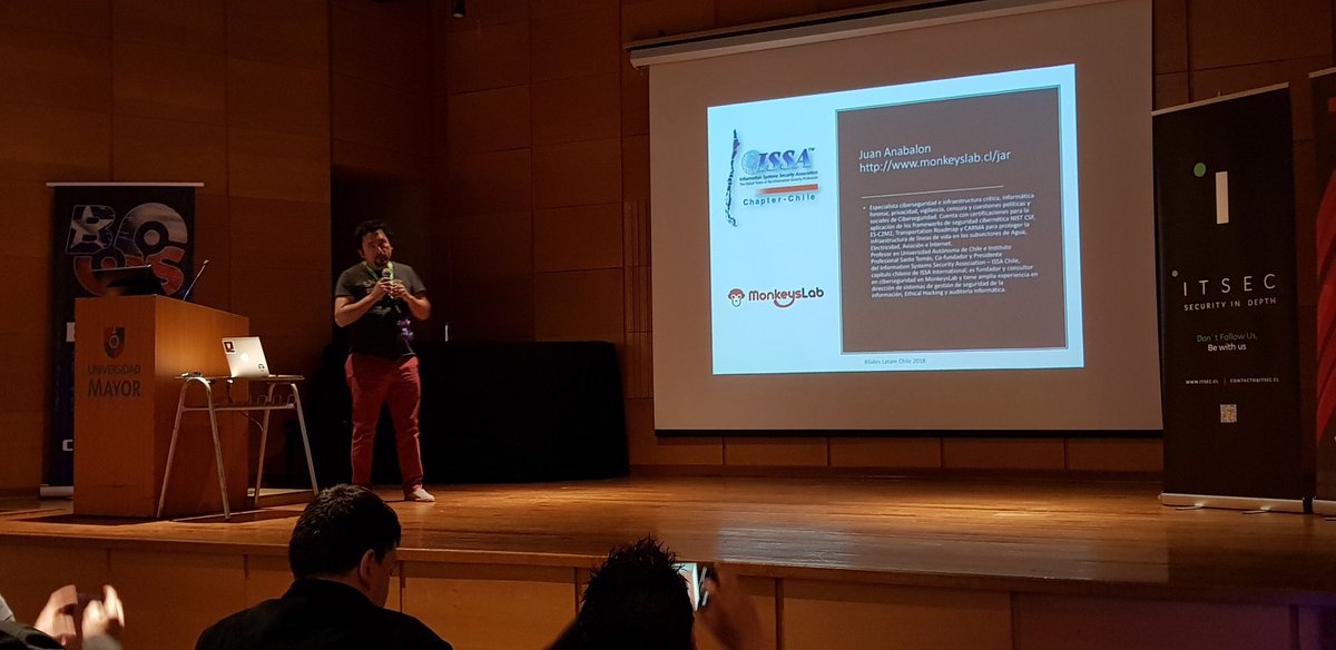 eduardoquiroga's tweet photo. En este momento Juan Anabalon expone #Política de #Ciberseguridad para #Infraestructura de agua y electricidad en #bsideslatam2018 @bsidescl @BSidesLatam https://t.co/f0hJAQhvPU