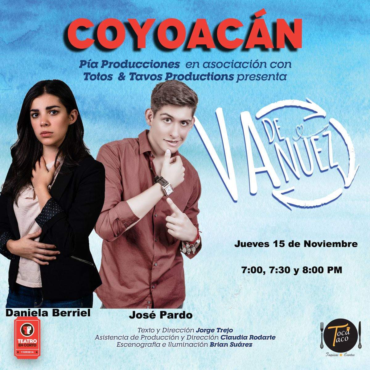 VaDeNuezTC's tweet photo. Iniciamos nuestra semana de despedida en @VaDeNuezTC de @TeatroEnCorto #Coyoacán y tenemos también la promoción de #ElBuenFin con TODOS LOS BOLETOS A 70 PESOS y así poder despedir a la guapa @dannyberriel al lado de José Pardo y @MontserratCuris

Ven y ríe #EnCorto https://t.co/J85XgD4cm1