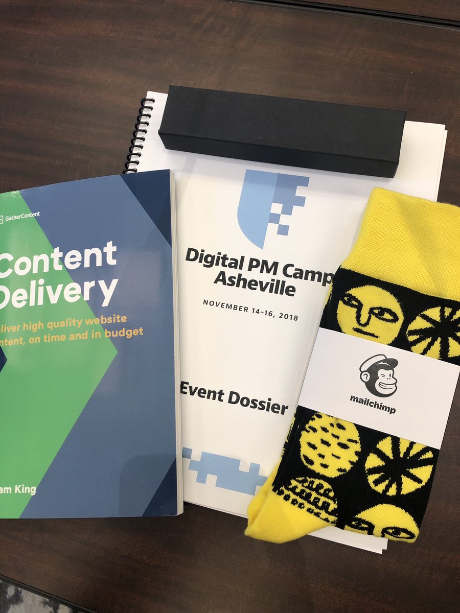 tracynhennessy's tweet photo. Loving our welcome gifts at @digitalpmcamp - thanks! Excited to make some PM magic @KickassPM 🎉 https://t.co/uFK4cMgdQ6