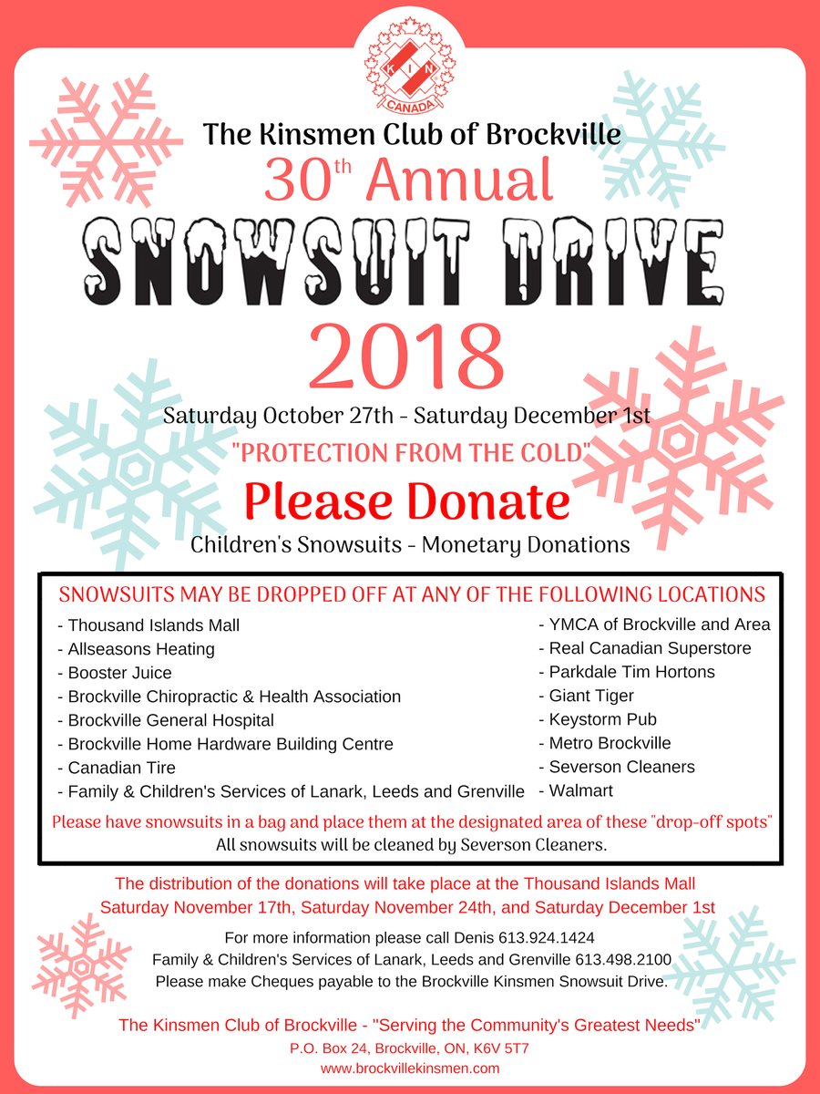 FamChildLLG's tweet photo. If you or your children are in need of a winter coat or snowsuit, go to the Thousand Island Mall in Brockville this Saturday November 17 between 9 and 12pm to pick one up #snowsuitdrive #wintercoats #snowsuits https://t.co/fYBMpAPDFN