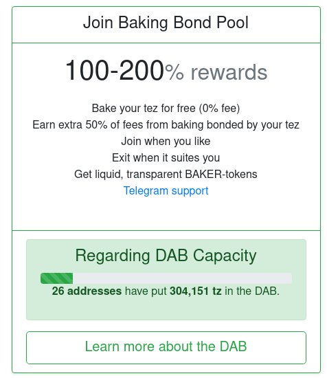 TezBakingCom's tweet photo. The DAB #Tezos #Baking #BondPool smart contract crossed 300k tz today! 🎉😎🤠🌮🚀 Awesome! Thank you for the support and happy baking! https://t.co/g9G6l6cieO https://t.co/KRZRym3iDC