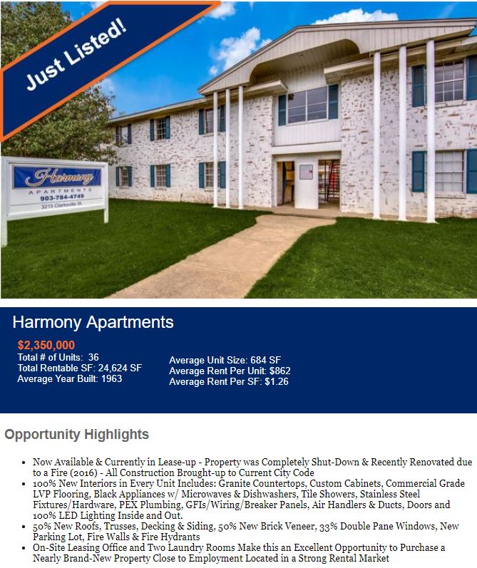 Just Listed! Harmony Apartments in #Paris, TX Featuring - 100% New Interiors in Every Unit
For more information click here - svn-isg.com/properties/?pr… or contact Sean Reynolds at sean.reynolds@svn.com or Esther Cho at esther.cho@svn.com for more information.