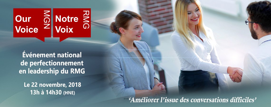 Nouvelles flash! Le RMG sera diffusé partout au Canada le 22 novembre. Les gros titres de cet événement seront comment préparer, Diriger et résumer une conversation difficile afin d’en tirer profit. Jusque-là, restez à l'écoute! #MGNRMG