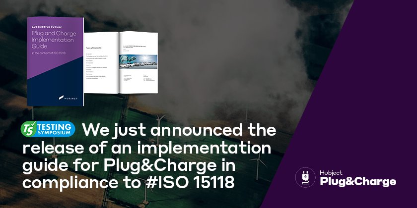 hubject's tweet photo. Implementation guide for Plug&amp;Charge in compliance to ISO 15118 is out now!
Our CEO Christian Hahn handing out the guide at the Testing Symposium in Arnhem #Hubject #eRoaming #HeadingfortheFuture #awardwinning #technology #plugcharge #pki #seamless #charging #MakeitEasy https://t.co/TTkXgSMHBq