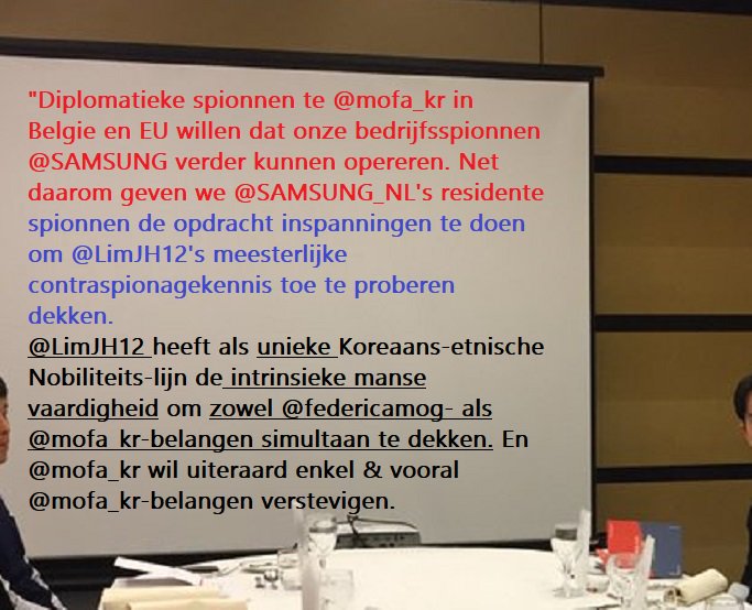 LeeJaeYong111's tweet photo. @ministerBlok @MinBZ @dreynders @beinnl Update verband houdend met escalerende spionage-situatie te @SAMSUNG_NL. @mofa_kr zegt de #waarheid ivm @LimJH12, die intrinsieke #nobele skills heeft zowel @federicamog- belangen als @mofa_kr te dekken. En @mofa_kr wil uiteraard enkel & vooral @mofa_kr dekken. https://t.co/KsJO4BciRl