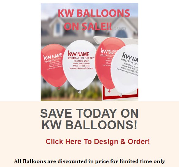 KWPrinterscom's tweet photo. Design &amp; Order Keller Williams Realty Custom Balloons. All Balloons Currently On Sale! FREE SHIPPING! Visit https://t.co/4ZosikTGeg #KWRI #Balloons #SALE https://t.co/oHeYGvOG7J