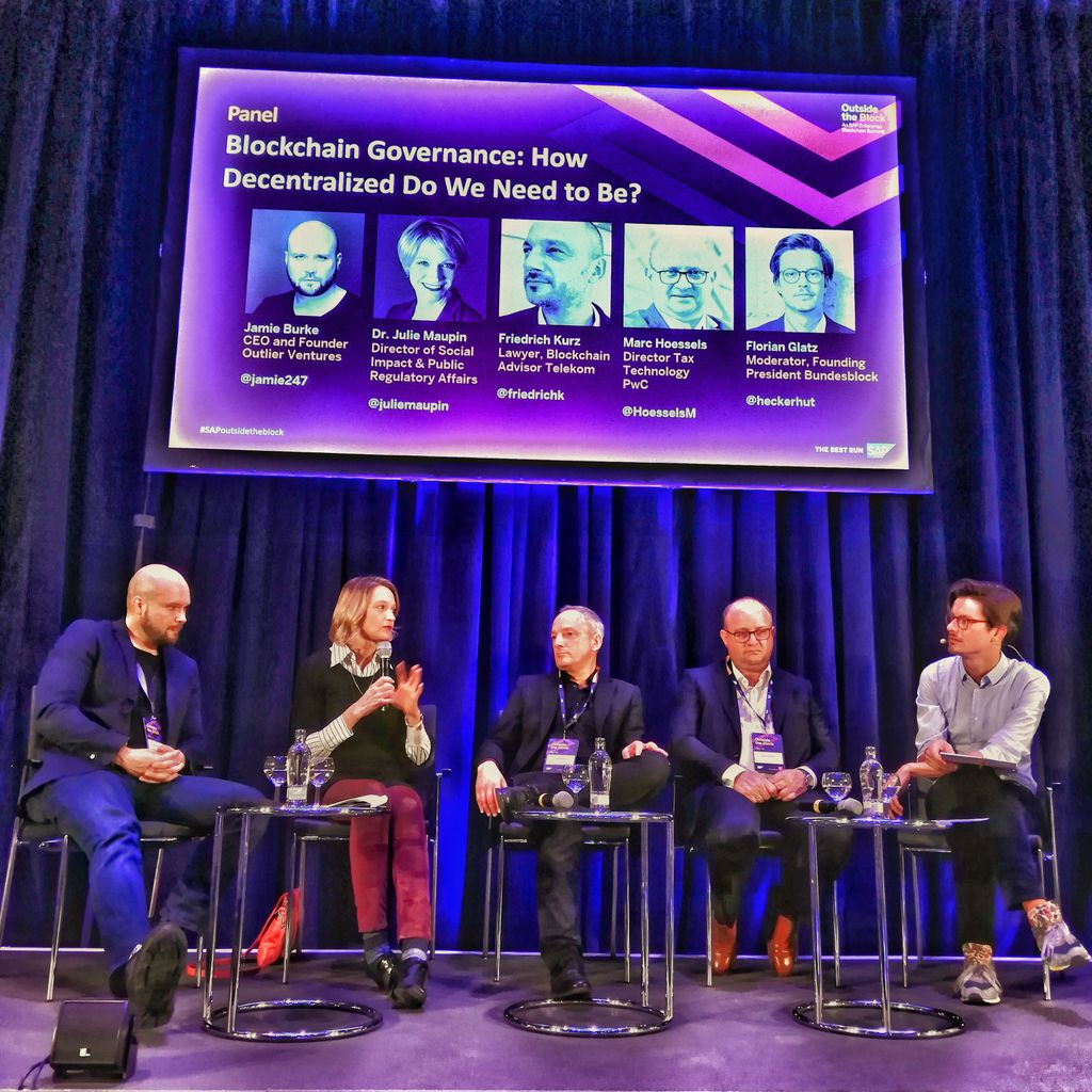 scorvey's tweet photo. @juliemaupin director of social impact &amp; public regulatory affairs of #IOTA on governance in the area of #Blockchain says #governmental control has to be supported or replaced by #community based control. #SAPoutsidetheblock
@JAMIE247 @FRIEDRICHK @hoesselsM, @HECKERHUT @iota_dev https://t.co/rbXJSvS5fj