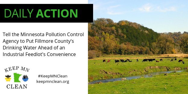 KeepMNClean's tweet image. Today's Action: Tell @MnPCA to order an Environmental Impact Statement for an industrial hog feedlot that'll dump 7 million gallons of manure on Fillmore County's contamination-prone karst land. More info &amp;amp; a link to @MCEA1974's petition at KeepMNClean.org #KeepMNClean