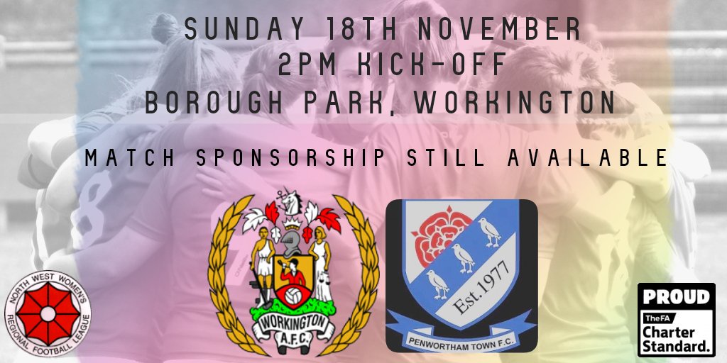 This Sunday we invite <a href="/PenworthamTLFC/">Penwortham Town Ladies</a> to Borough Park this Sunday, 2pm Kick-Off.

We will also be supporting <a href="/stonewalluk/">Stonewall</a> this weekend by wearing rainbow laces. 🌈⚽️ 

Check out stonewall.org.uk/rainbowlaces for more info. #MatchDay #COYR #RainbowLacesDay