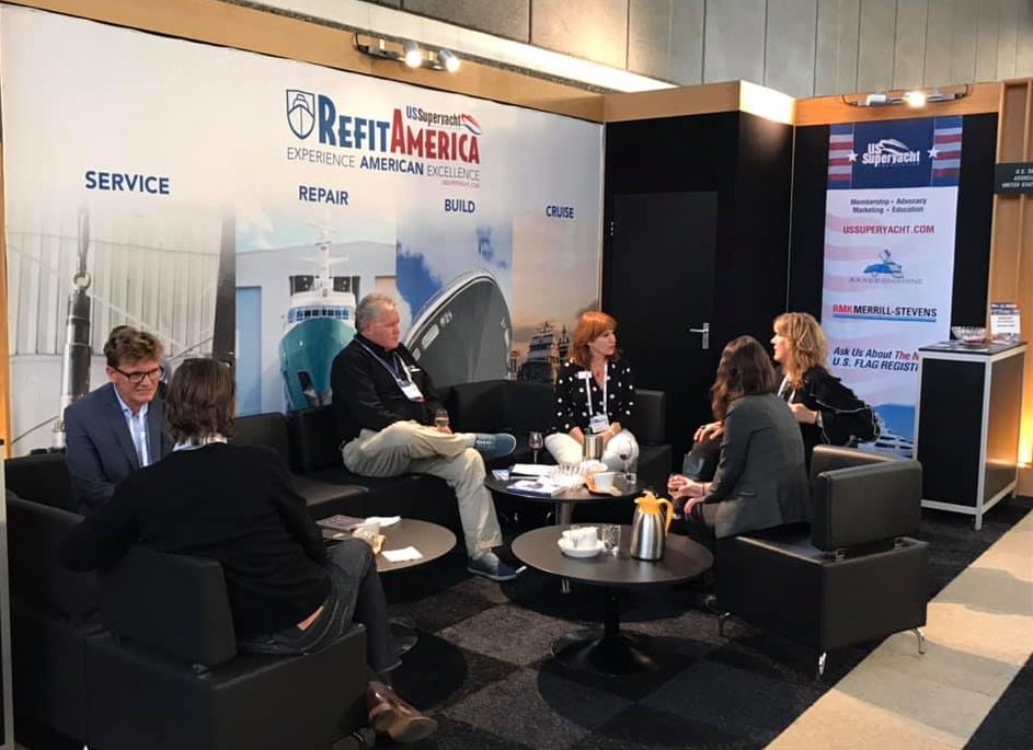 USSuperyacht's tweet photo. What a productive time at #METSTRADE! Our 3rd Annual USA #Superyacht Pavilion was a great success for all of our partners and exhibitors. Our #RefitAmerica Lounge has been PACKED. 🇺🇸⚓️
A huge thanks to our partners and exhibitors for a great show! #METSTRADE2018 #USSAMETS18 https://t.co/dRV76pUKIY